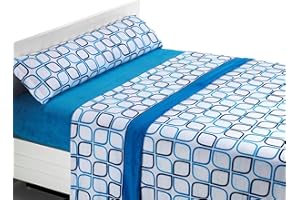 SABANALIA - Juego de sábanas de coralina Spring | 3 Piezas | Funda de Almohada, Bajera Ajustable y sábana encimera | Cama 150 | Color Azul | (Disponible en Varios tamaños y Colores)
