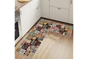 HSGLGNA Kitchen Rug, 2 Pieces Non Slip kitchen mat sets,Washable Kitchen Floor Mat For Kitchen,Hallway,Living Room,Bedroom,Bathroom (Style-C, 40x60+40x120cm)