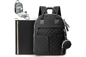 MISS FONG Baby Changing Bags，Large Nappy Changing Bags,Wide Opening Changing Bag Backpack,Travel Baby Bags with Foldable Changing Mat, Stroller Straps, Pacifier Case for Moms and Dads,Black