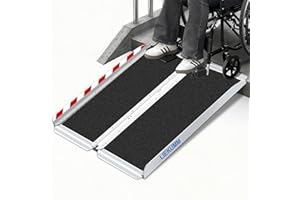 ‎LIEKUMM LIEKUMM Rollstuhlrampe 77 cm Breite, 300 kg Kapazität Rollstuhlrampe Klappbar, 91 cm Aluminium Rollstuhlrampe für Treppen, Stufen, Bordsteine, Schwellenrampe für Elektro-Rollstuhl, Kinderwagen