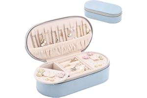 CASIWAFT Small Travel Jewellery Organiser Storage Case for Girls Women, Mini Velvet Portable Jewelry Box Organiser with Zipper for Rings Earrings Necklace Bracelets, Blue