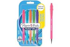 Paper Mate Flexgrip Ultra bolígrafos retráctil | punta mediana (1,0 mm) | tinta azul | colores vivos | paquete de 5