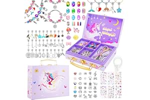 TCJJ DIY Charm Bracelet Making Kit for Girl with Unicorn Storage Box, Girls Jewellery Making kit Include Beads, Necklace, Ring, Christmas Birthday Unicorn Gifts Toy for Girls 4-12
