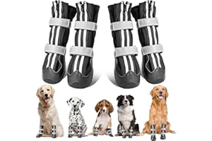 OHCOZZY Waterproof Zippered Dog Shoes Easy to Wear, High Dog Boots with Reflective Straps, Alti-slip Rubber Sole Dogs Paw Protector for Small Medium Large Dogs 4 Pcs(S, Black)