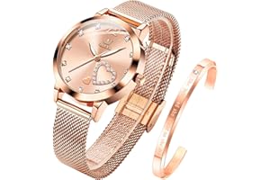 OLEVS Womens Watch Gift Set avec Bracelet Rose Gold Ladies Minimaliste Minimaliste Slim Robe DéContractéE Analogique Montre à Quartz ImperméAble