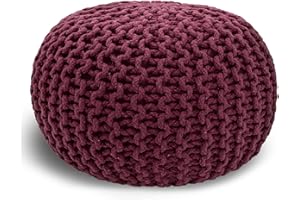 ‎CASAMIA casamia Pouf Ø 55 o. 45 cm Sitzpouf Strickhocker Sitzpouf Bodenkissen nachhaltig Grobstrick Optik Größe ø 55 cm, Farbe Bordeaux