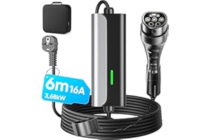 Zyncove Ladekabel Elektroauto Typ 2 Schuko: 3,68kW [1-phasig, 6m, 16A] Mobile Wallbox Ladestation Mit LED-Anzeigelampe, EV Charger Ladegerät für Model 3/Y, Enyaq, ID.3, ID.4, Q4 und Anderen PHEVs/EVs