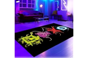 ‎CARPETIA CARPETIA Gamer Teppich Gaming Zimmer Läufer Jungs lebendige Neon-Farben ikonische Symbole schwarzer Hintergrund 50x120 cm