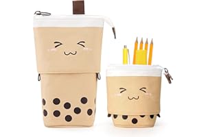 Hillylolly Trousse à Crayons Debout, étui à Crayons Rétractable, Chat Crayon, Stand up Pencil Case, Toile Crayon pour Papeterie, la Papeterie (thé au Lait)