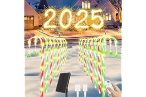 AMZXART Décorations de Noël extérieures,10 pièces de 8 modes de lumières solaires Candy Cane,Télécommande pour décorations de Noël extérieures,Lampes solaires pour jardin extérieur pour sapin de Noël, balcon