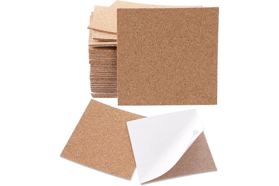 Sorcristy 30 Pcs Self-Adhesive Cork Sheets 4 x 4 Inches Squares 2mm Thick Cork Sheets with Adhesive-Backed Mini Wall Corks Board Tiles Mat for DIY Coasters Crafts