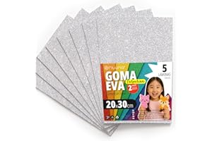 OFITURIA Glitzer-Moosgummi für Bastelarbeiten, Bunter Schaumstoff mit Glitzer für DIY, kreative Projekte, Kunst und Schule 20x30cm (Weiß, 5 Stk)