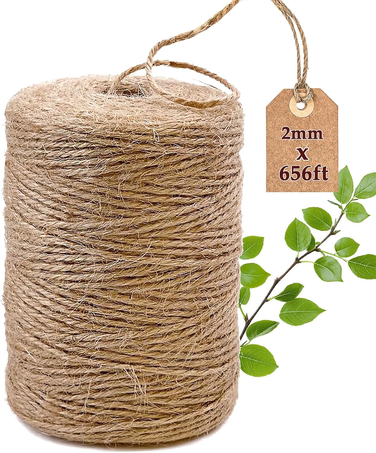 Cuerda de Yute,200M×2mm Cordel de Cáñamo Hecha de Fibras Naturales Cuerda de Jardinería Bricolaje para Manualidades,Envoltura de Regalos,Jardinería,Embalaje y Decoración Navideña