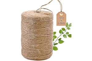 Cuerda de Yute,200M×2mm Cordel de Cáñamo Hecha de Fibras Naturales Cuerda de Jardinería Bricolaje para Manualidades,Envoltura de Regalos,Jardinería,Embalaje y Decoración Navideña