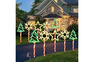 CORST 10pcs Solar Christmas Snowflake Pathway Lights Outdoor, Christmas Tree Star Garden Stake Lights with 8 Modes,Waterproof Xmas Walkway Candy Lights(2Sets)