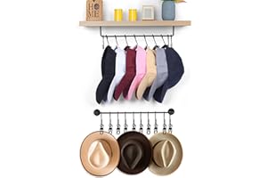 FNG8 Espositore Cappelli Nero per Berretti da Baseball [2 Pezzi] - Porta Cappelli da Parete con Ganci - Appendi Cappelli, Porta Sciarpe da Parete per Armadio e Negozi - 20 Ganci per Cappelli + 10 Clip