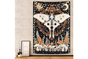 Yrendenge Arazzo psichedelico falena da parete con sole, luna, oroscopo naturale, arazzo decorativo per camera da letto, 150 x 130 cm