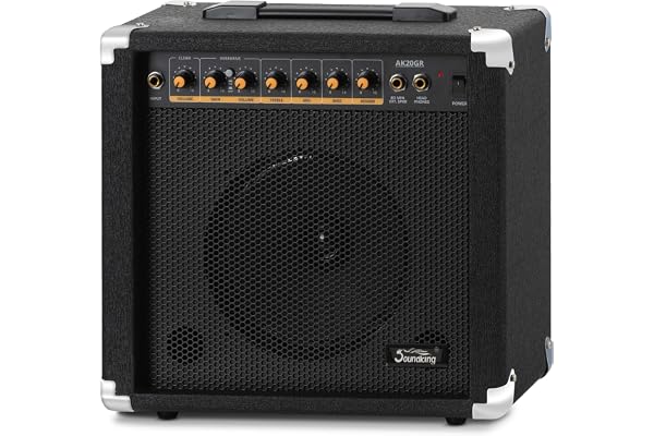 Soundking AK20-GR Ampli Guitare 60W, Égaliseur 3 Bandes, Haut-Parleur 8", 2 Canaux (Clean & Overdrive), Sortie Casque, Connexion Haut-Parleur, Coins de Protection Robustes.