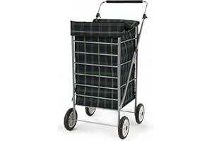 Sabichi Angus Blue & Green Tartan 4 Wheel Shopping Trolley - 60L Capacity Shopping Trolley - Height Adjustable Handle - Steel Body Frame - 98 x 48 x 62cm