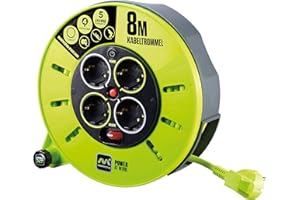 Masterplug ProXT Bęben Kablowy 8 m – Profesjonalny Przedłużacz z 4 Gniazdami, Zabezpieczeniem Przed Przegrzaniem, Ergonomiczna Korba