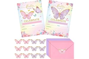 Sepamoon 24 Pack Butterfly Birthday Party Invitations with Envelopes Girls Floral Butterfly Invitation Cards Stickers Birthday Invitations Cards for Girls Party Baby Shower Wedding Decor(Purple)