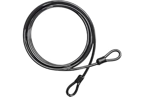 Belle Vous Bike Security Cable Lock - 4.5m/15ft Long and 10mm Thick Heavy Duty Black Cable - Flexible Vinyl Coated Steel Cable with Double Loop Ends for Bicycle Security