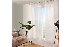 ED ENJOY HOME Voilage Blanc Grande Hauteur, 140x280cm, avec 8 œillets argentés de diamètre 4cm, 100% Polyester Sablé, Collection Sablé, Enjoy Home