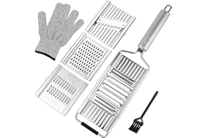 ABSUPER 4 in 1 Multipurpose Vegetable Slicer Set Cheese Grater Vegetables Cutter Cabbage Shredder Kitchen Mandoline Stainless Steel Interchangeable Blades,Handheld Zester for Potato Lemon Ginger Garlic Fruits