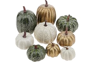 Funzhan 9 PCS Fall Harvest Assorted Pumpkin Decor Artificial Foam Fake Pumpkins Home Party Kitchen Table Thanksgiving Halloween Pumpkins Decorations