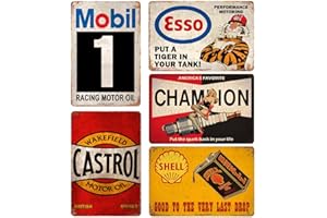AKBOK Lot de 5 panneaux vintage en métal pour voiture, moto, essence, garage, magasin, cave, bar, décoration murale 20 x 30 cm