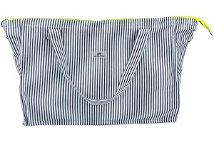 MY WANDER | Bolsa de Playa XXL con Cremallera | Bolso Tamaño Familiar 50L | 54x41x22cm | Plegable y Sostenible | Estampado Rayas Azul