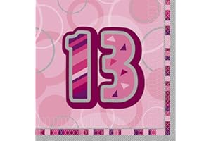 Unique Party 28446 - Glitz Pink 13th Birthday Paper Napkins, Pack of 16