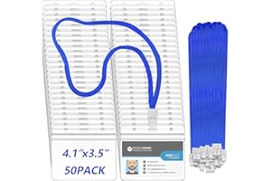 xinfedi Porte Badge Tour de cou, 50 Porte Carte Tour de Cou, Horizontaux Cordon Carte en Plastique Transparent pour l'école, Bureau