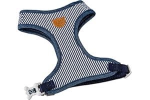 HUGO & HUDSON Szelki dla psa bez ciągnięcia regulowana tkanina tylna klamra kamizelka dla zwierząt domowych, granatowe paski, L