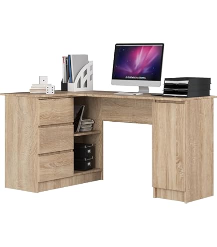 FunctionPlus bureau hoek 3 planken 2 laden okkernoot decor wit. Gratis bezorging, snelle levering! Kijk hier