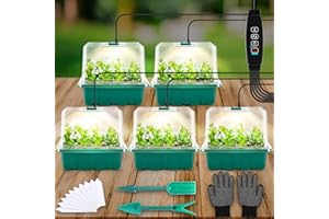 ‎XMASNEED Mini Gewächshaus, 5 Stück Zimmergewächshaus Anzuchtkasten mit Licht, indoor mit Timing-Controller Einstellbare Helligkeit, Treibhaus Anzuchtschale mit Höhere Deckel, Belüftung für Pflanze