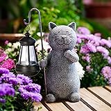 Yeomoo Figure da giardino per esterni con lanterna solare, divertenti, impermeabili, per gatti, decorazione da giardino, per 