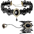 KEYRI Gothic Lace Necklace and Lace Ring Bracelet Set Vampire Choker Lace Bracelet Finger Ring Gothic Gifts Black Choker and Ring Bracelet Kit Exquisite Elegant Accessory for Women and girls