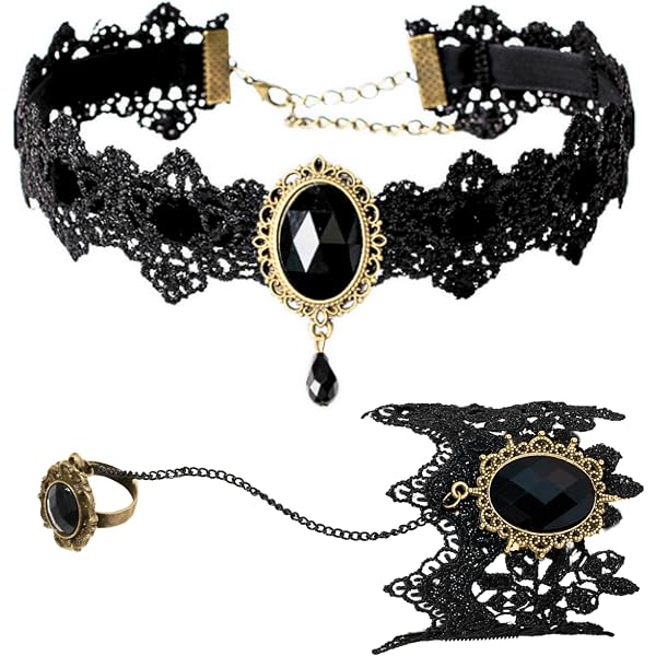 Jurxy Collana Girocollo In Pizzo Con Set Di Braccialetti Punk Gotico Vintage Lolita Retro Slave Victorian Vampire Ciondolo Polsino Donne Nero– Stile 2 - 8