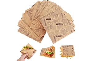bssmmai Lot de 200 feuilles de papier sulfurisé aspect journal épais pour hamburger Deli - Pour frites, pain au beurre, fromage, gâteau - 15 x 15 cm