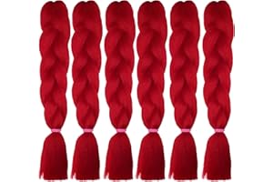 weWelle Extensiones Pelo 100% Kanekalon Jumbo | Rojo - RED | Pack 6 uds. 24’’ 60 cm 100 gr. | Cabello Sintético Trenzas Africanas Suave y Duradero.