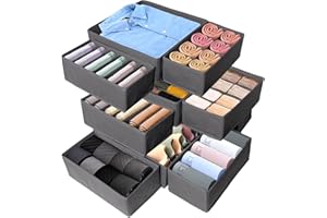 SAMISO Organizer per Cassetti e Armadio, Set di 12 Organizer, Divisori Pieghevole, Storage Box per Biancheria Intima, Cravatte, Grigio