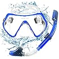 POPOYU Dry Top Snorkel and Mask for Adults,Panoramic Wide View Scuba Mask Diving Goggles,Anti-Fog Anti-Leak Scuba Snorkeling Packages,Dry Top Snorkel Tube Kit for Snorkeling Scuba Diving Swimming