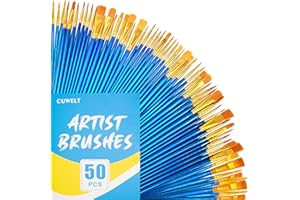 CUWELT 50 Pieces Art Paint Brush Set, Artist Nylon Hair Brushes Set with 10 Different Sizes, Painting Brushes for Watercolor Acrylic Oil Painting Artist Craft