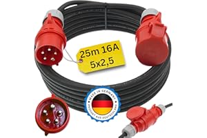 netbote24 Starkstromkabel 16A 25m H07RN-F 5x2,5 Starkstrom Verlängerungskabel CEE Verlängerung 16 Ampere Kabel 5x2,5mm2 Baustelle Werkstatt Industrie Geeignet Outdoor IP44 Spritzwassergeschütz