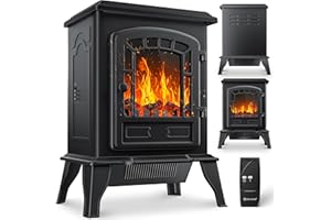 KESSER® Estufa eléctrica con Ventilador de 2000W Calentador eléctrico Estufa LED Efecto Llama, bajo Ruido, Ajustable, Negro