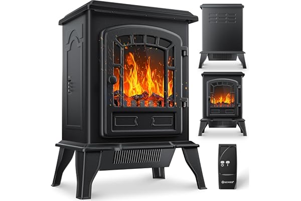 KESSER® Cheminée électrique avec radiateur soufflant 2 000 W Chauffage électrique LED Effet feu de cheminée Poêle Effet Flamme Radiateur Poêle Silencieux réglable, Le Noir