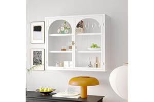 CELYA Retro Welle Glastür Wandschrank mit abnehmbaren Regalen, passend für Büros, Esszimmer, Wohnzimmer, Küchen und Badezimmer (A2-Weiß)