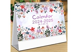 KNBG Calendario da scrivania, da luglio 2024 a dicembre 2025, mensile, giornaliero, calendario da tavolo, per scuola, ufficio, casa, doppio filo, 19,8 x 14,5 cm