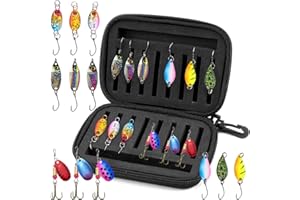 Ksvaye 12 pcs Leurre Peche, 4 Style cuillere Peche Leurre de Pêche Carnassier 2,5g/3,5g/5g, Paillettes Rotatives en Métal avec Boîte de Rangement, Kit de Pêche pour Brochet, Sandre, Perche et Truite
